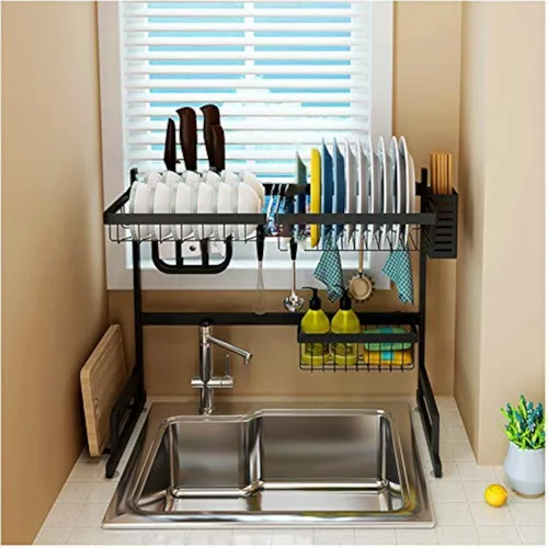 Vista 9 de Estante de secado de platos sobre el fregadero Soporte de cubiertos de acero inoxidable 33" [P/N: ET-DISHRACK002] Kit Premium