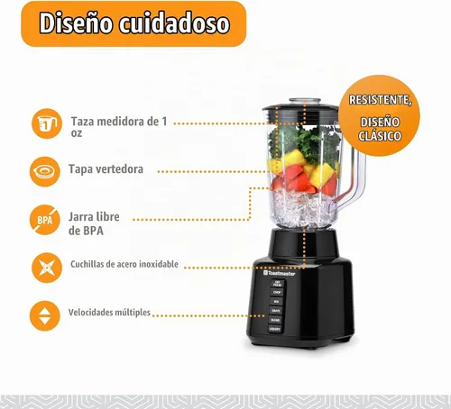 Vista 3 de Toastmaster Licuadora de 5 velocidades con tarro de plástico de 48 onzas, licuadora de cocina con cuchillas de acero inoxidable, para batidos