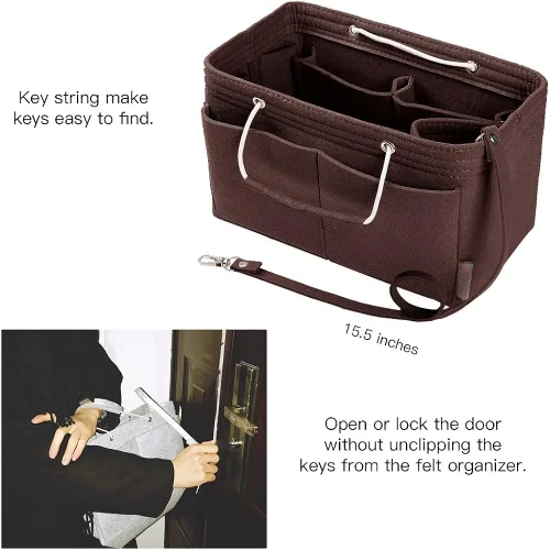 Vista 5 de Organizador de bolso, organizador de bolsos de fieltro con múltiples bolsillos, inserto organizador de bolsos con asas, mediano, grande, XL, Gris