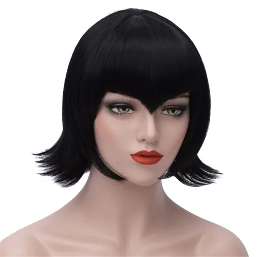 Vista 3 de Peluca de pelo corto Bob con flequillo recto sintético peluca natural como pelo real 12 pulgadas