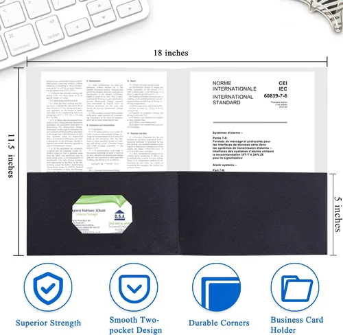 Vista 2 de Zzrywuty 100 Paquetes de Carpetas de Archivo de Dos Bolsillos con Ranura para Tarjetas de Visita, Papel Texturizado, Tamaño Carta, Capacidad