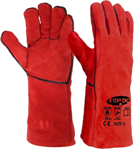 Vista 13 de TOPDC Guantes de trabajo de cuero para hombres o mujeres, guantes de cuero de piel de vaca para jardinería, soldadura TIG/MIG, motosierra, granja