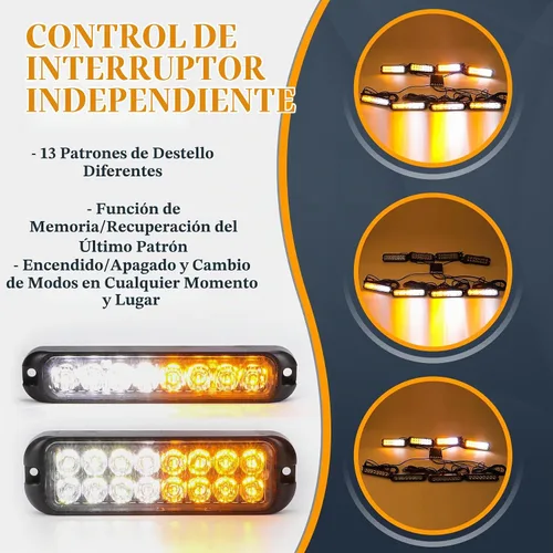 Vista 2 de Kit de luces estroboscópicas de emergencia LED ámbar y blanco, función de sincronización de 8 unidades ámbar blanco