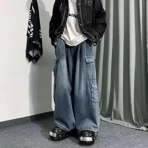Vista 2 de Grunge Baggy Jeans Y2K Emo Alt Cargo Pant Fairycore Demin Ropa Hippie Jogger Pantalones deportivos Hippie Acubi Streetwear