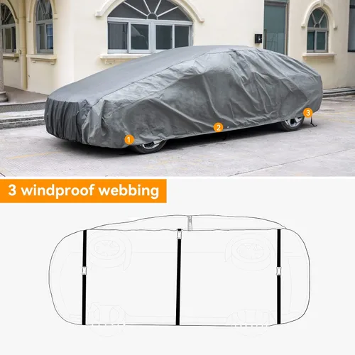 Vista 2 de XCAR - Funda impermeable para automóvil, para todo tipo de clima, se adapta a sedanes de hasta 160 pulgadas Windproof Buckles, Breathable Fabric