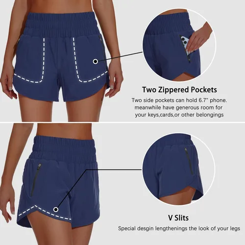 Vista 3 de Pantalones cortos deportivos de cintura alta para mujer, pantalones cortos deportivos de secado rápido, pantalones cortos deportivos elásticos