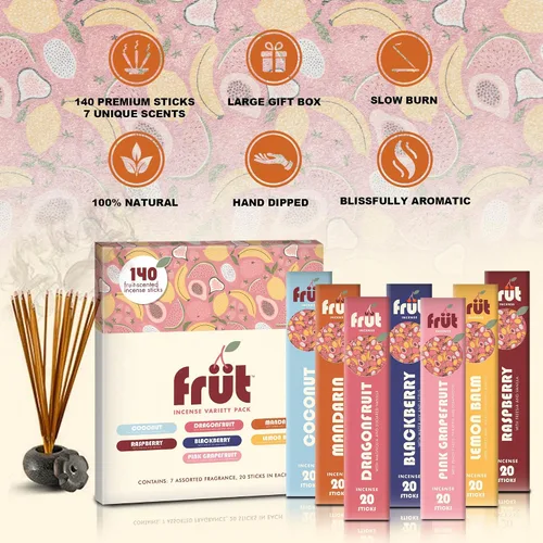 Vista 3 de Juego de regalo de varillas de incienso Mecka Frut, 140 varillas para meditación y relajación, 7 aromas afrutados para aromaterapia, incienso