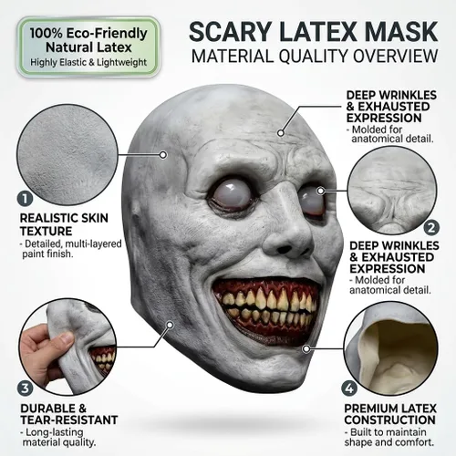Vista 4 de Boolavard Máscara sonriente espeluznante – Máscara de Halloween realista de látex sonriente demonio – grotesca boca ancha monstruo máscara de terror