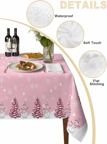 Vista 2 de Mantel de muñeco de nieve de Navidad impermeable para mantel redondo, rectangular, ovalado, cuadrado, 54 x 54 pulgadas, mantel para otoño, baby