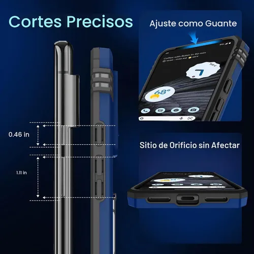 Vista 6 de DEERLAMN Funda para Google Pixel 8 con cubierta deslizante para cámara + protector de pantalla (1 unidad), anillo giratorio con soporte de grado