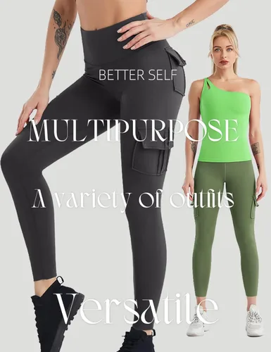 Vista 3 de Leggings cargo con bolsillos para mujer, cintura alta, yoga, entrenamiento, descanso, tallas XS-2XL