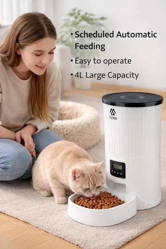 Vista 4 de Elevon Comedero automático para gatos de 4 litros, dispensador programable de alimentos para perros y mascotas con grabadora de voz de 10 segundos