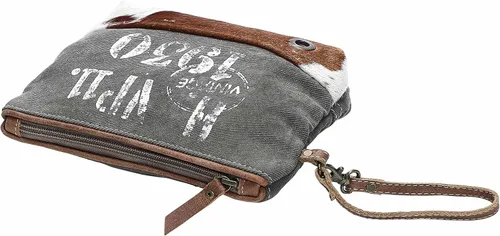 Vista 4 de Myra Bag Vintage 1930 Upcycled Canvas Wristlet Bag S-1144, Marrón