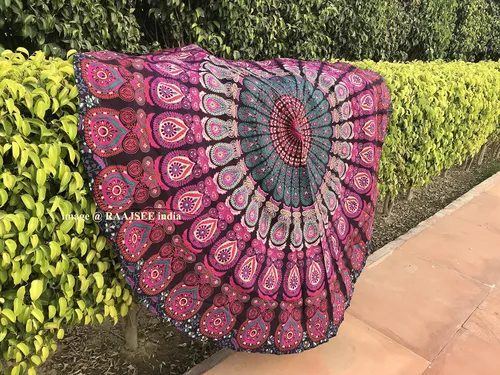 Vista 11 de Tapiz Raajsee de pared, diseño de mandala Azul Naranja