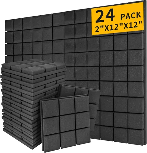 Vista 19 de Paquete de 12 paneles de espuma acústica, cuñas insonorizantes de alta densidad de 1 x 12 x 12 pulgadas para pared, recuperación rápida, resistentes