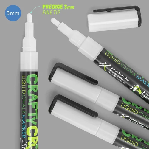 Vista 3 de Crafty Croc Marcadores de tiza de punta fina – (punta recisa de 0.118 pulgadas, 4 blancos) – Bolígrafos de tinta de tiza líquida sin polvo