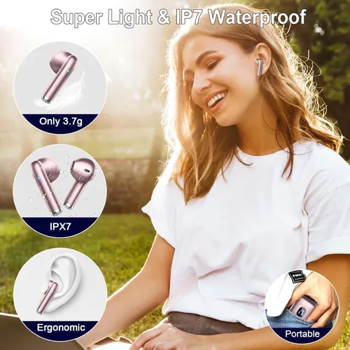 Vista 6 de Auriculares inalámbricos, auriculares Bluetooth V5.4 estéreo con graves con micrófonos ENC con cancelación de ruido, auriculares Bluetooth de 30