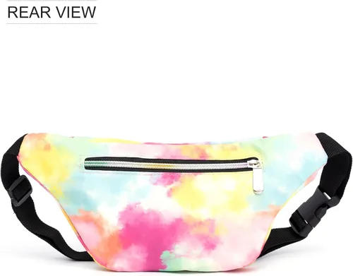 Vista 4 de Rianbow holográfico de color degradado para mujer, gran cangurera para juegos, conciertos, rave, festivales, viajes, Color degradado colorido
