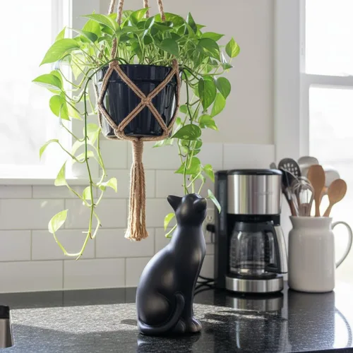 Vista 5 de Comfy Hour - Colección Farmhouse, decoración de gato de pie de 9" en poliresina, color negro