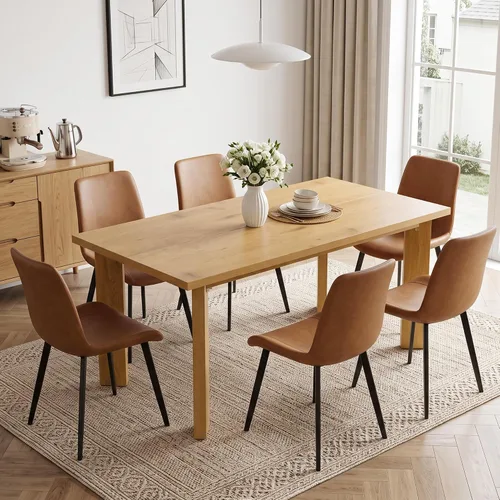Vista 21 de HIPIHOM 63'' Dining Table for 4-6 People, Oak Table Spacious 63" Dining Table Seats 6 Comfortably, Made with Sturdy MDF in Warm Oak, Easy-Clean