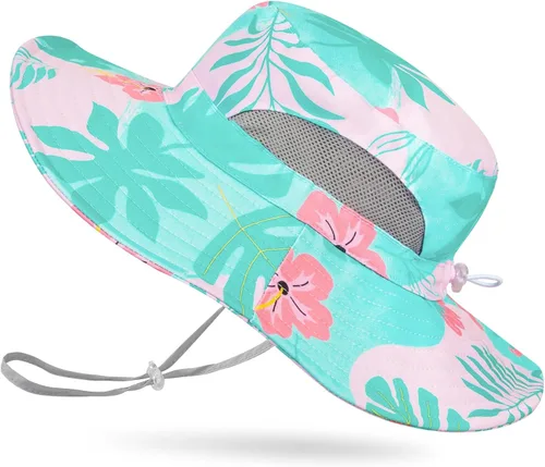 Vista 9 de Sombrero de sol para niñas de 2 a 8 años de malla con protección UV, sombrero de playa plegable para niñas de 2 a 8 años