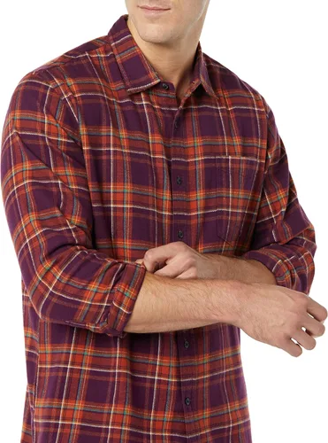 Vista 13 de Amazon Essentials Camisas de franela de manga larga para hombre, corte ajustado, a cuadros con botones