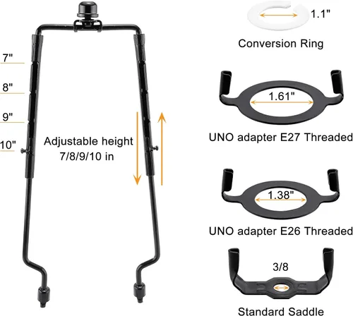 Vista 2 de juego de soporte de arpa de pantalla de lámpara de 7 8 9 10 pulgadas, arpas de lámpara ajustables y finales, se adapta tanto a la varilla de lámpara