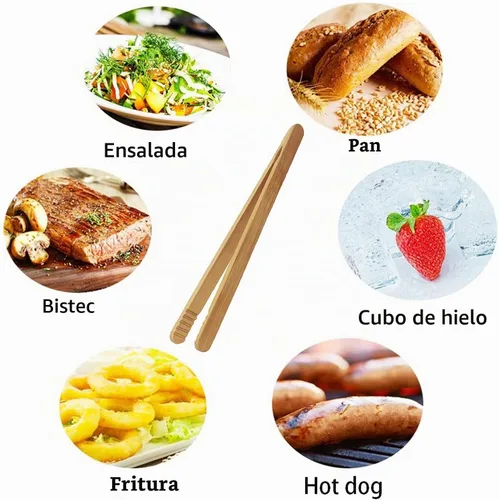 Vista 3 de Pinzas para utensilios de cocina de bambú de 7 pulgadas para tostadas, Kimchi, 8 piezas