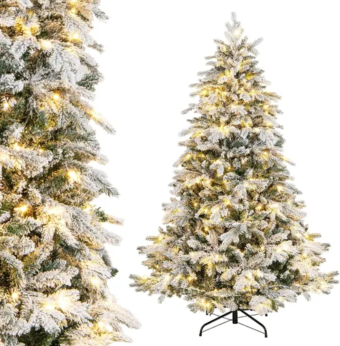 Vista 17 de Goplus Árbol de Navidad artificial preiluminado de 4.5 pies con nieve, árbol de Navidad completo con bisagras con 160 luces LED multicolores, 8