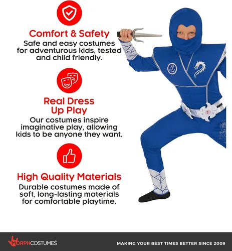 Vista 4 de Morph, Disfraz de ninja para niños, disfraces de Halloween para niños Azul