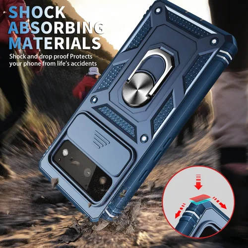 Vista 5 de Fetrim Funda para Google Pixel 6, Funda de teléfono con soporte de anillo de rotación para Google Pixel 6 - Azul