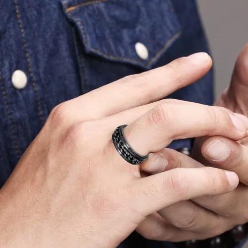 Vista 2 de Anillos giratorios para hombres y mujeres, anillos de ansiedad para hombres, anillos de cadena para adultos, anillos de titanio y acero