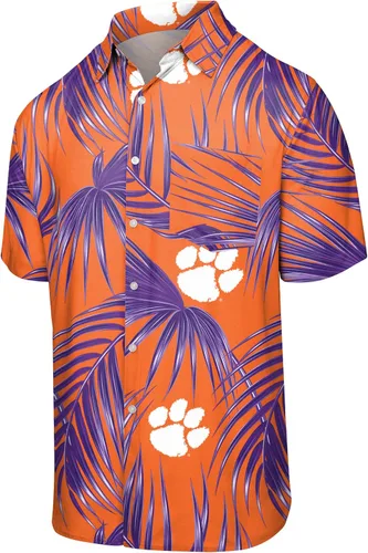Vista 12 de FOCO NCAA Mens NCAA College Team Logo Floral Tropical Hawaiian Button Up Shirt