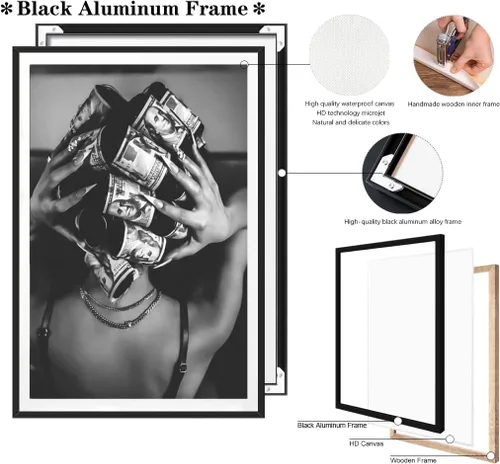 Vista 2 de Arte de pared de moda en blanco y negro, rodillos de pelo de lujo, póster de mujer negra, retro, atrevido y femenino, impresión Hypebeast