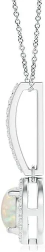 Vista 2 de Angara Collar con colgante de halo de ópalo natural para mujeres, niñas en oro macizo de 14 quilates, platino Piedra natal de octubre Regalo