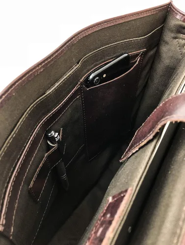 Vista 7 de HIDES Bolso bandolera de cuero de grano completo para computadora portátil, bandolera de viaje
