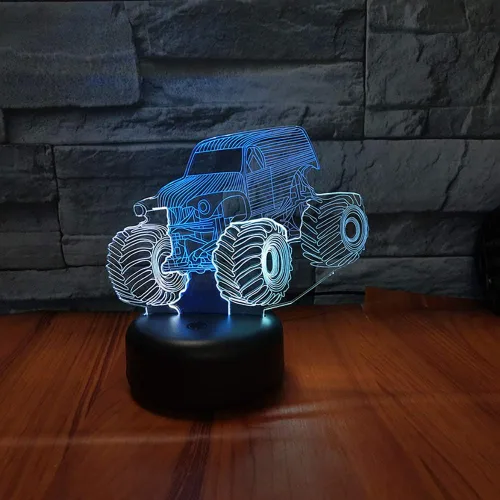 Vista 9 de Monster Jam Truck Lámpara LED de Ilusión 3D de Color Mixto Luz Nocturna de Carro Regalo de Cumpleaños Regalo de Festival para Niño Pequeño Bebé Niño
