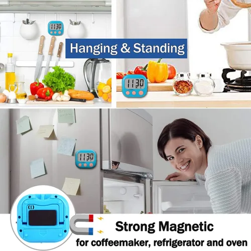 Vista 8 de Paquete de 2 temporizadores de cocina con anillo ruidoso, temporizadores digitales para cocinar magnéticos, color azul