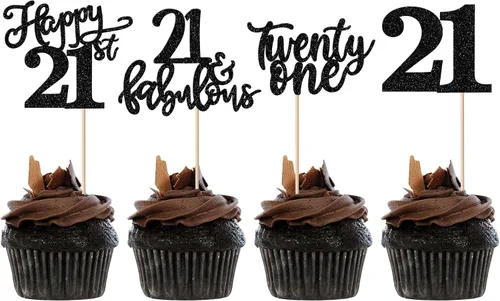 Vista 23 de Rsstarxi Paquete de 24 adornos con purpurina para cupcakes de 30 cumpleaños, treinta y 30 fabulosas selecciones de cupcakes, decoraciones para feliz