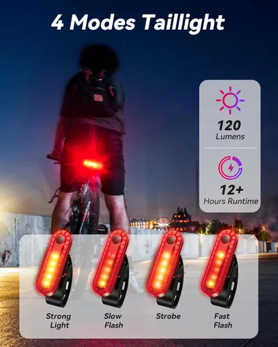 Vista 8 de Luces LED para bicicleta, 2025, nuevo faro de bicicleta, luz de bicicleta recargable USB-C, luces de bicicleta impermeables de aleación de aluminio