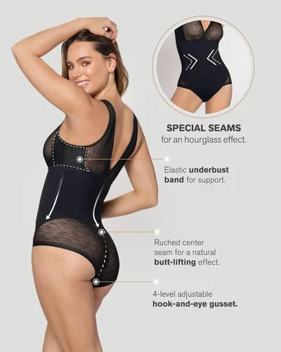 Vista 5 de Modelador de cuerpo completo con compresión firme y detalles de tul