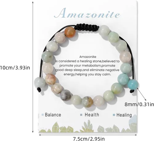 Vista 24 de Pulsera de cristal curativo para mujer de 0.315 in, pulsera de cuentas de cristal natural ajustable hecha a mano, joyería curativa, regalo