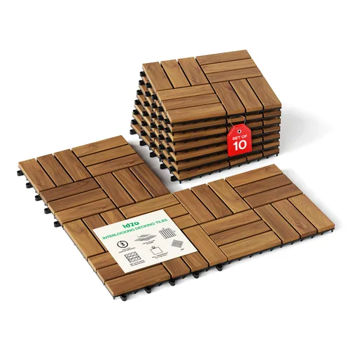 Vista 14 de Idzo Baldosas de Terraza Entrelazadas 9.6 PIES CUADRADOS - 10 PIEZAS Baldosas Impermeables de Madera de Acacia para Patio, Baldosas de Piso