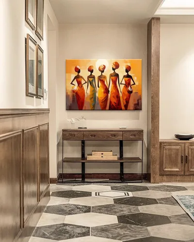 Vista 4 de Arte de pared abstracto afroamericano para sala de estar, imágenes artísticas negras, decoración de pared de mujeres negras, pintura de tribu
