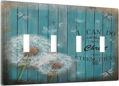 Vista 46 de Cubiertas Decorativas para Placas de Interruptor Diente de León Azul Rústico Citas Inspiradoras Casa de Campo Tablón de Madera Gris 1 Gang Cubierta