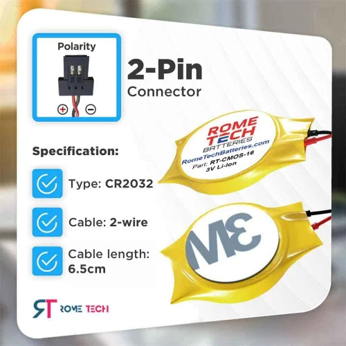Vista 2 de Rome Tech CR2032 CMOS - Batería para placa base Awow Ax41 Copia de seguridad del ordenador portátil BIOS RTC 3V CR 2032 KTS 731 con conector FI