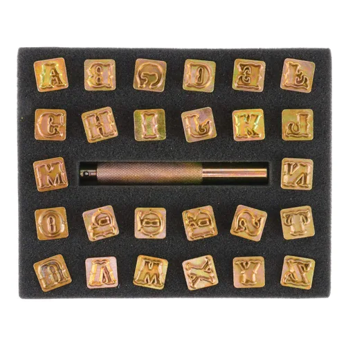 Vista 7 de Juego de 27 piezas de herramientas artesanales estándar para sellos del alfabeto, 1/2" (13 mm) A-Z de cuero para estampación artesanal (1/2 pulgada)