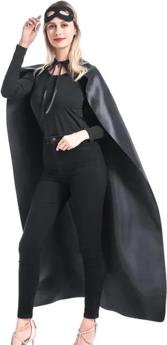 Vista 4 de Capa y máscara de superhéroe para adultos para hombre y mujer, capas de vampiro de Halloween, disfraz de superhéroe Negro