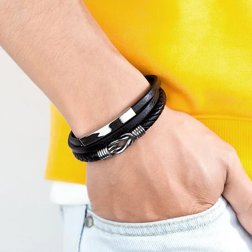 Vista 7 de Pulsera de cuero trenzado con texto en inglés To My SonTo My Grandson, pulsera inspiradora de acero inoxidable para hombre, regalos para hijo