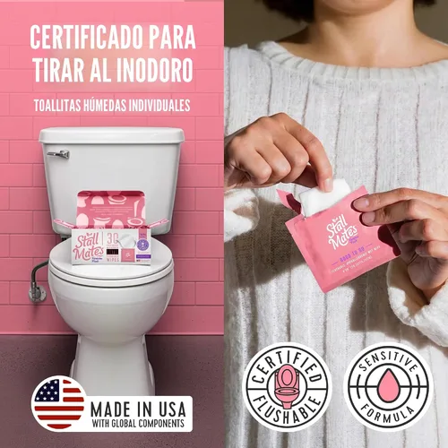 Vista 2 de Stall Mates Feminine Fresh - Toallitas desechables, limpieza envuelta individualmente, apta para viajes, pH equilibrado, sin perfume con girasol